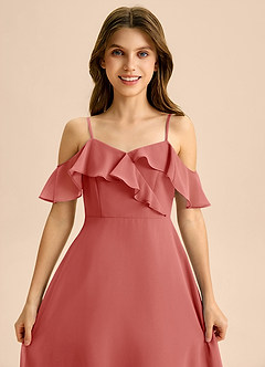 Azazie Kamilla Junior Abito A-Line in Chiffon a Spalla Scoperta Rosa Antica image7