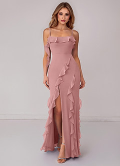 Azazie Malia Bridesmaid Dresses Dusty Rose Sheath Ruched Chiffon Dress image1
