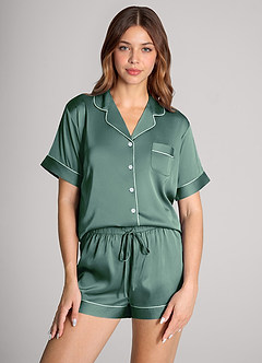 front Matchende farve Satin Kontrast Piping Pyjamas Sæt