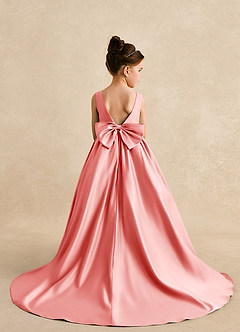 Azazie Mimia Robe Demoiselle D'honneur Fillette Robe Trapèze en Mat Satiné Arc Corail image2