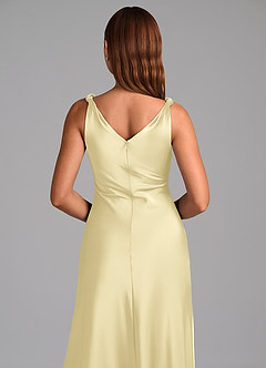 Azazie Nerine Brudtärnklänningar Klä av A-Linje i Stretch Satin Plisserad Citronsorbet image2