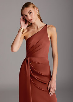 Azazie Mika Brautjungfernkleider Etui One-Shoulder Stretch-Satin Kleid Terrakotta image6