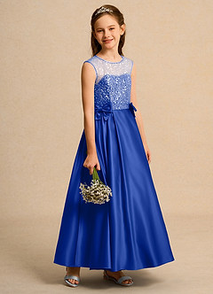 Azazie Candy Girl Blumenmädchenkleider Ballkleid Schleifen Matte Satin Kleid Königsblau image7