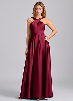 Azazie Dixie Bridesmaid Dresses Burgundy A-Line Pleated Stretch Satin Dress image1