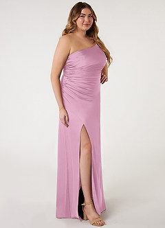 Azazie Eren Bridesmaid Dresses Candy Pink Mermaid One Shoulder Stretch Satin Dress image8