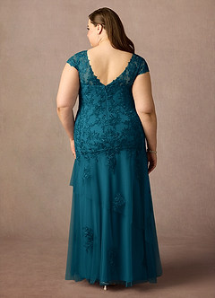 Azazie Romy Mother of the Bride Dresses Ink Blue Mermaid V-Neck Sequins Tulle Dress image8