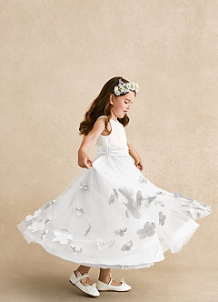 Azazie Vi Vestidos de florista Vestido Branco de Tule de Linha A com Sem mangas image2