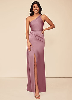 Azazie Maron Bridesmaid Dresses Vintage Mauve A-Line One Shoulder Stretch Satin Dress image1