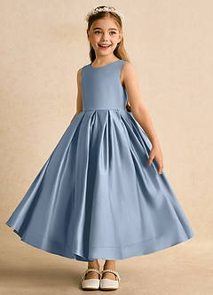 Azazie Cailee Flower Girl Dresses Dusty Blue Ball-Gown Pleated Matte Satin Dress image4