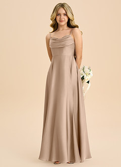 Azazie Bear Junior Taupe A-Line Sweetheart Neckline Stretch Satin Dress image6