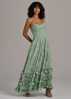 Azazie Lettie Robes de demoiselle d'honneur Robe Trapèze en Blumen-Burnout Corset Matcha image4