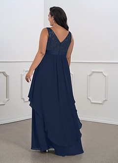 Azazie Xella Mother of the Bride Dresses Dark Navy A-Line Lace Chiffon Dress image8