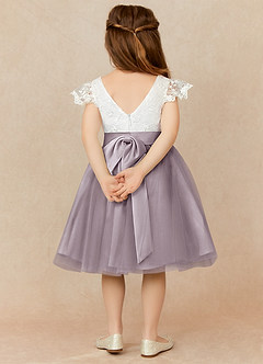 Azazie Vetty Flower Girl Dresses Ivory Dusk A-Line Lace Tulle Dress image2