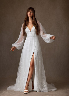 Azazie Gaia Abiti da Sposa Abito A-Line in Perline con Scollo a V Bianco Diamante image6
