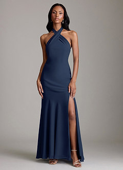 Azazie Lorena Bridesmaid Dresses Dark Navy Mermaid Pleated Chiffon Dress image1