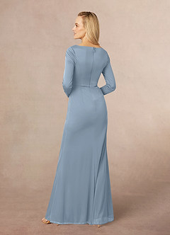 Azazie Risa Mother of the Bride Dresses Dusty Blue Mermaid V-Neck Pleated Mesh Dress image3
