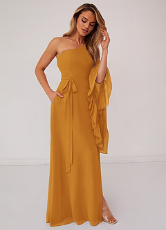Barbie ♥ Azazie Bridesmaid Dresses Butterscotch A-Line Long Sleeve Chiffon Dress image4