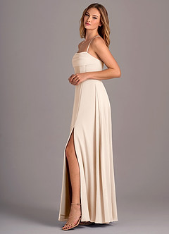 Azazie Carolyn Robes de demoiselle d'honneur Robe Trapèze en Mousseline de soie Plissée Albâtre Blanc image3