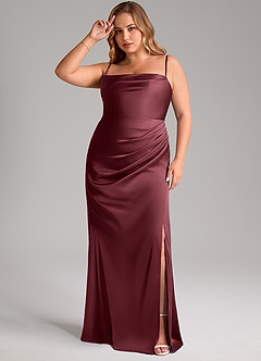 Azazie Leonis Bridesmaid Dresses Merlot Mermaid Pleated Stretch Satin Convertible Dress image12