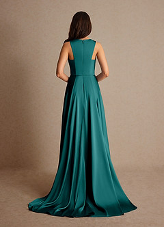 Azazie Niles Mother of the Bride Dresses Peacock A-Line Trains Stretch Satin Dress image4