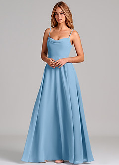 Azazie Elle Bridesmaid Dresses Steel Blue A-Line Pleated Chiffon Dress image4
