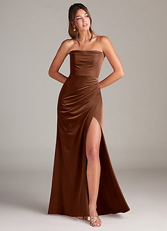 Azazie Leonis Robes de demoiselle d'honneur Robe Sirène en velours Sans bretelles Ombre image1