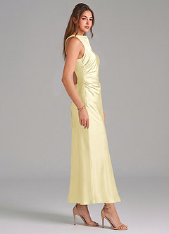 Azazie Evadne Brudtärnklänningar Klä av Tubklänning i Stretch Satin Plisserad Citronsorbet image4