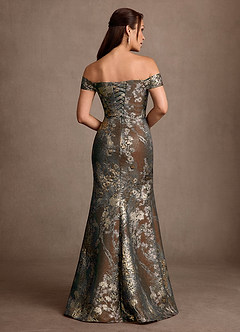 Azazie Aurora vestidos de madre de la novia Vestido Mocha Coco de Jacquard Floral de Corte Sirena con Hombros descubiertos image2