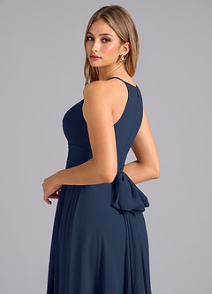 Azazie Denver Bridesmaid Dresses Dark Navy A-Line Pleated Chiffon Dress image2