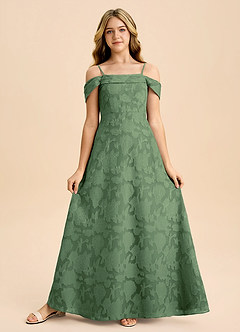 Azazie Anselie Junior Eucalyptus A-Line Off the Shoulder Floral Burnout Dress image5