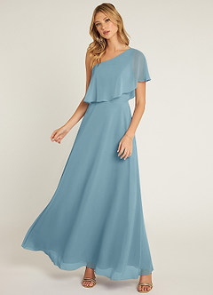Azazie Lizzy Bridesmaid Dresses Moody Blue A-Line One Shoulder Chiffon Dress image5
