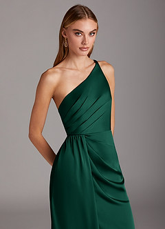 Azazie Mika Bridesmaid Dresses Emerald Sheath One Shoulder Stretch Satin Dress image7