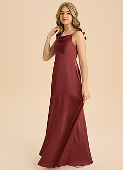 Azazie Gumdrop Junior Empire Plissee Stretch-Satin Kleid Terrakotta image5