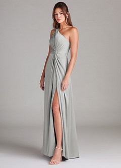 Azazie Brooke Brautjungfernkleider A-Linie One-Shoulder Stretch-Satin Kleid Silber image5