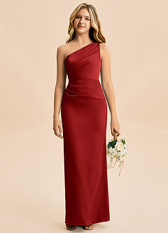 Azazie Akilah Junior Robe Fourreau en Satin extensible Plissée Grenade image1