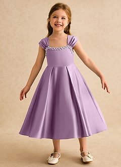 Azazie Yosemite Flower Girl Dresses Wisteria Ball-Gown Sweetheart Neckline Matte Satin Dress image3