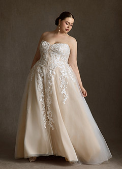Azazie Sonnet Wedding Dresses Diamond White Champagne Ball-Gown Strapless Lace Dress image1