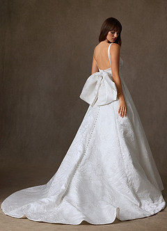 Azazie Cheyenne Trouwjurken Jurk van Bloemenjacquard met A-Lijn met zakken Diamant Wit Champagne image2