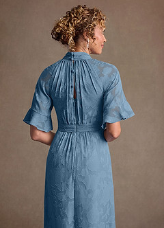 Azazie Hypatia Klänningar till brudens mor Klä Tubklänning i Blommig Utbrändhet Plisserad Stålblå image7