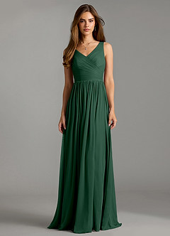 Azazie Keyla Vestidos de damas de honor Vestido de Verde Oscuro de Malla de Corte en A con Plisado image3