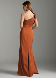 Azazie Rinna Bridesmaid Dresses Cinnamon Mermaid Ruched Stretch Satin Dress image8