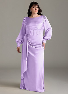 Azazie Raye Bridesmaid Dresses Lilac Mermaid Long Sleeve Stretch Satin Dress image7