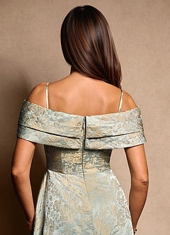 Azazie New Britain Essayer des robes à la maison Robe Trapèze en Jacquard Plissée Bleu Vintage image9