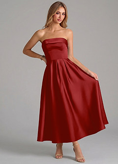 Azazie Lucienne Suknie dla druhen Linia A Pofałdowany Satyna elastyczna Długość kostki Sukienka image5