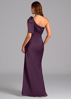 Azazie Yuanna Bridesmaid Dresses Plum Mermaid One Shoulder Stretch Satin Dress image2