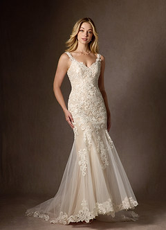 Azazie Poppy Wedding Dresses Diamond White Nude Mermaid Sequins Tulle Dress image3