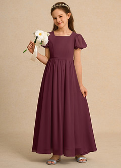 Azazie Lilia Girls Formal Flower Girl Dresses Cabernet A-Line with Sleeves Chiffon Dress image1