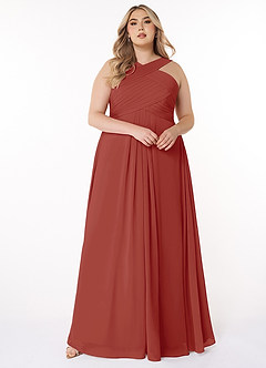 Azazie Kaleigh Brautjungfernkleider A-Linie Plissee Chiffon Kleid Terrakotta image7