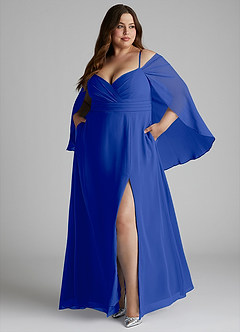 Azazie Cienna Vestidos de damas de honor Vestido de Azul Real de Gasa de Corte en A con Vestidos sin tirantes image9