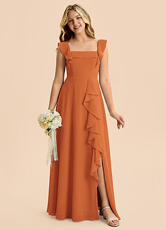 Azazie Nori Junior Cinnamon A-Line Ruched Chiffon Dress image1